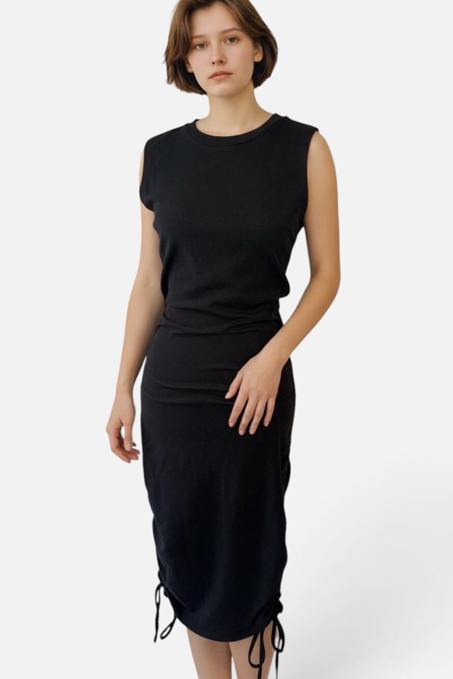 Style Rack Minimalist Black Sleeveless Side Drawstring Ruched Mini Dress Size M